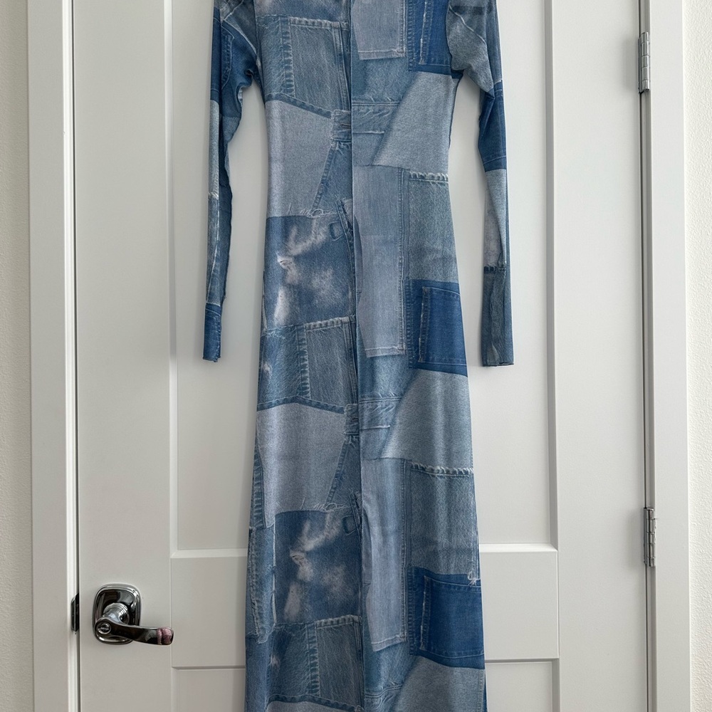 Zara Denim Patch Maxi Dress